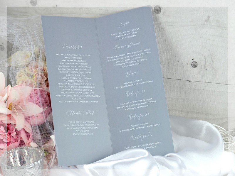 Menu weselne FOTO 3 - nowoczesne menu z możliwością dodania zdjęcia młodej pary, DRUKARNIA ZAPROSZEŃ