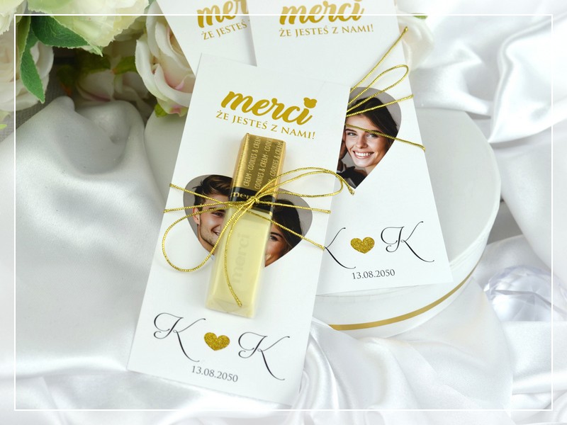 Podziękowanie Merci FOTO 4 - podziękowania dla gości weselnych - podkładki pod czekoladki Merci z możliwością dodania zdjęcia młodej pary, DRUKARNIA ZAPROSZEŃ