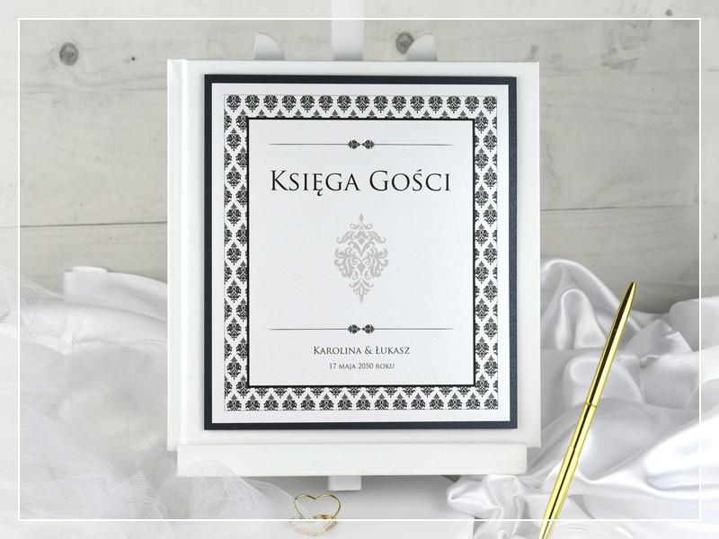 Księga gości KARO - elegancka czarno-biała perłowa księga gości na wesele - DRUKARNIA ZAPROSZEŃ