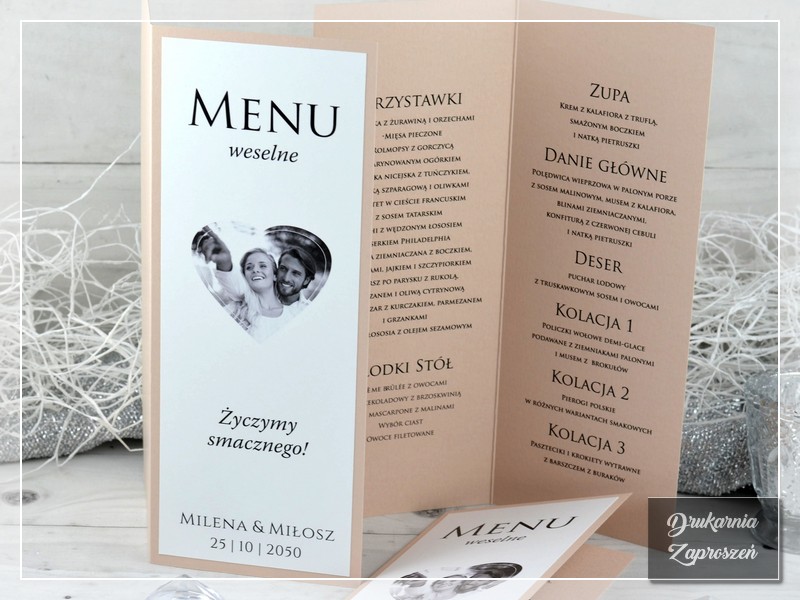 Menu weselne FOTO PREMIUM, różne opcje wykonania, możliwość dodania zdjęcia - DRUKARNIA ZAPROSZEŃ