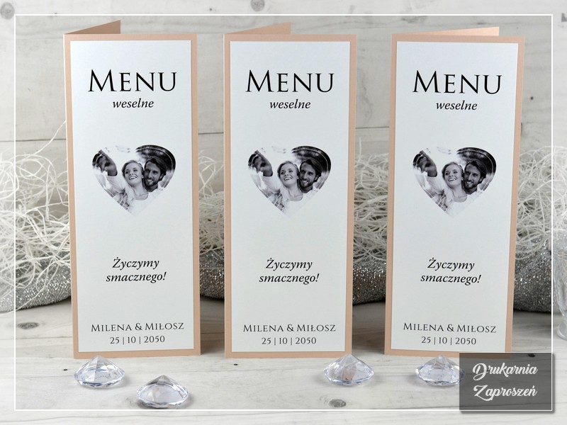 Menu weselne FOTO PREMIUM, różne opcje wykonania, możliwość dodania zdjęcia - DRUKARNIA ZAPROSZEŃ