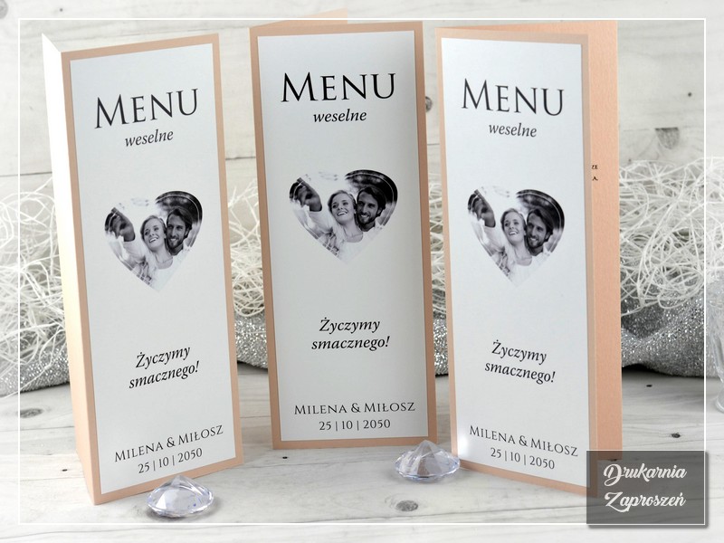 Menu weselne FOTO PREMIUM, różne opcje wykonania, możliwość dodania zdjęcia - DRUKARNIA ZAPROSZEŃ