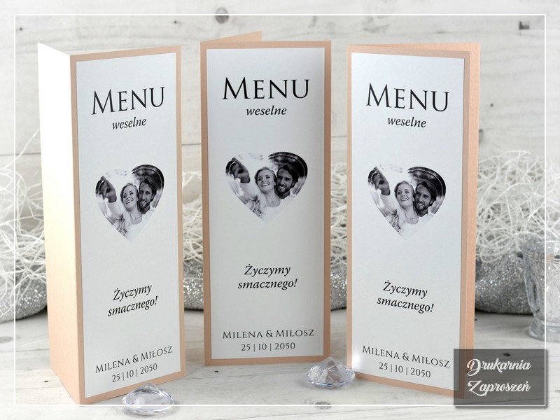 Menu weselne FOTO PREMIUM, różne opcje wykonania, możliwość dodania zdjęcia - DRUKARNIA ZAPROSZEŃ
