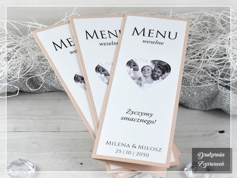 Menu weselne FOTO PREMIUM, różne opcje wykonania, możliwość dodania zdjęcia - DRUKARNIA ZAPROSZEŃ