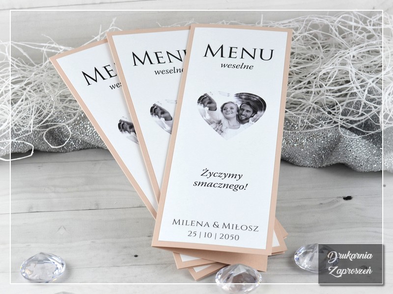 Menu weselne FOTO PREMIUM, różne opcje wykonania, możliwość dodania zdjęcia - DRUKARNIA ZAPROSZEŃ