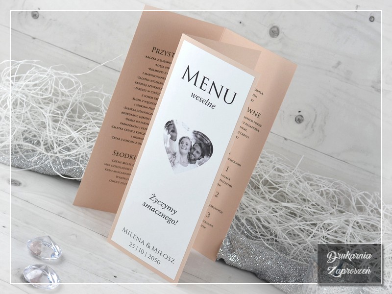 Menu weselne FOTO PREMIUM, różne opcje wykonania, możliwość dodania zdjęcia - DRUKARNIA ZAPROSZEŃ