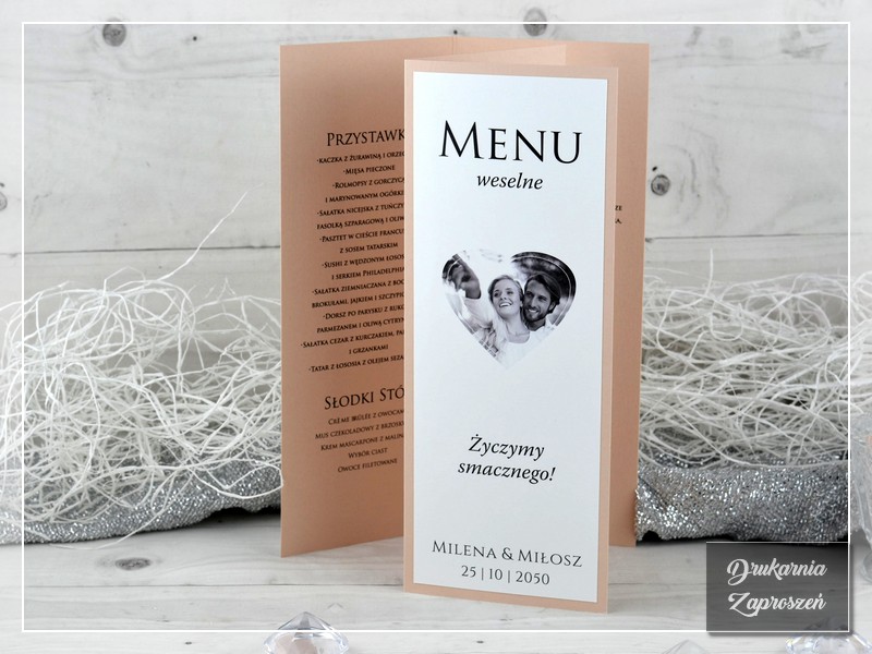 Menu weselne FOTO PREMIUM, różne opcje wykonania, możliwość dodania zdjęcia - DRUKARNIA ZAPROSZEŃ