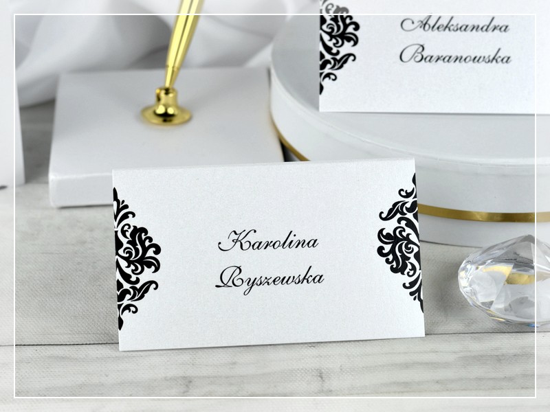 Winietki KARO - eleganckie czarno-białe perłowe winietki - DRUKARNIA ZAPROSZEŃ