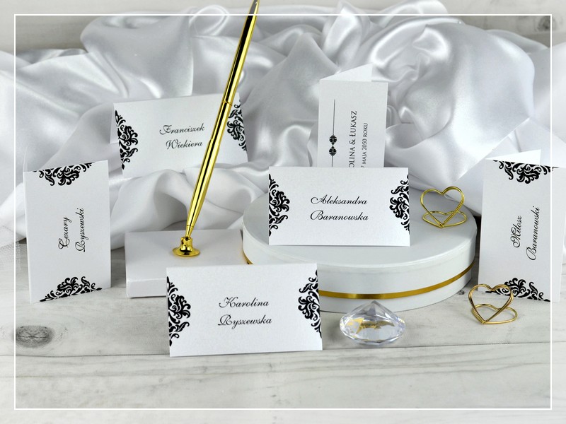 Winietki KARO - eleganckie czarno-białe perłowe winietki - DRUKARNIA ZAPROSZEŃ