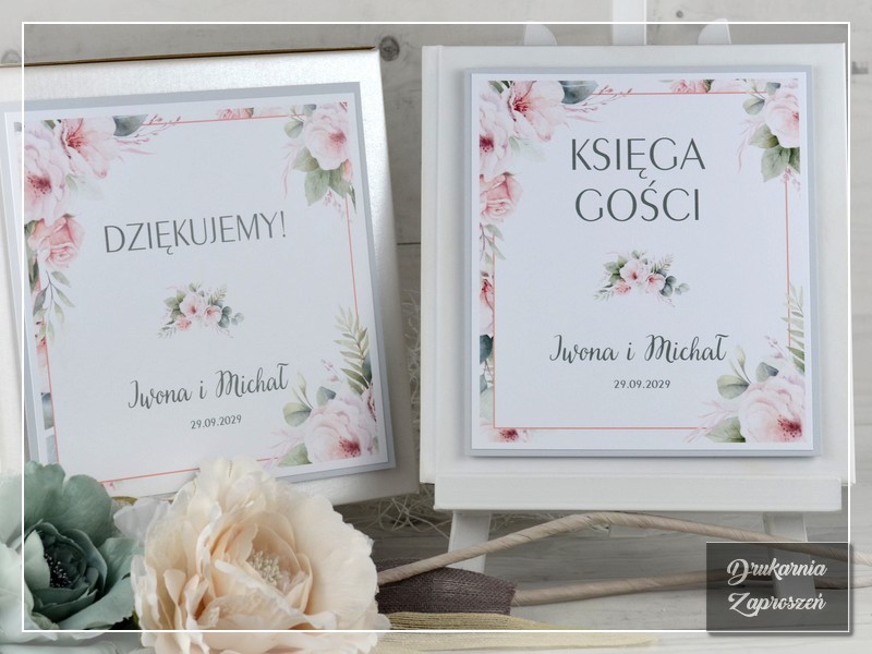 Pudełko na koperty HISTORIA MIŁOŚCI i Księga Gości HISTORIA MIŁOŚCI - romantyczne kwiatowe dodatki na wesele - DRUKARNIA ZAPROSZEŃ