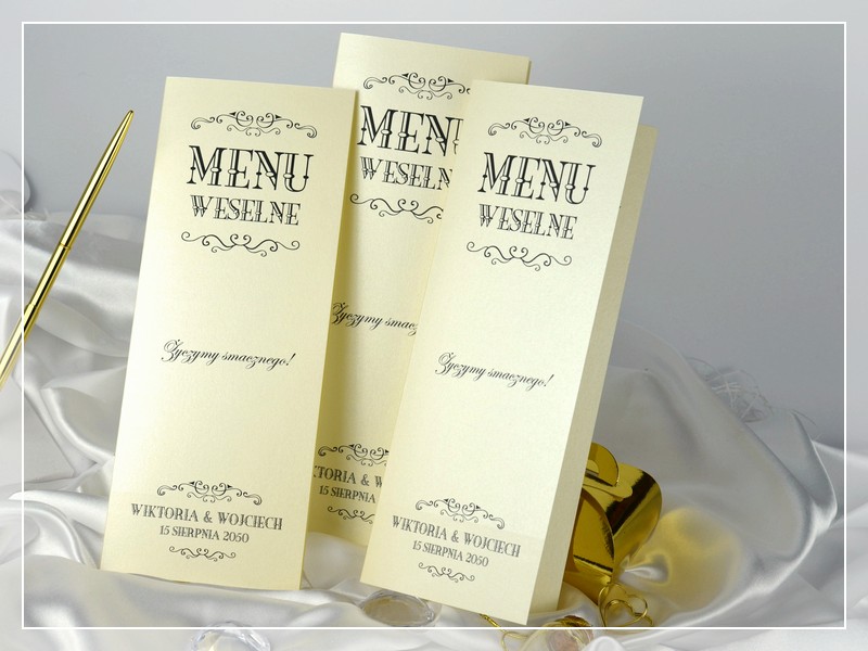 Menu weselne LILIANA - eleganckie perłowe menu na wesele - DRUKARNIA ZAPROSZEŃ