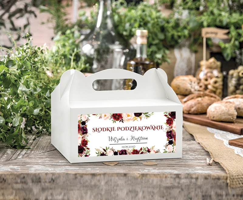 Personalizowane pudełka na ciasto Bordo Kwiat Drukarnia Zaproszeń