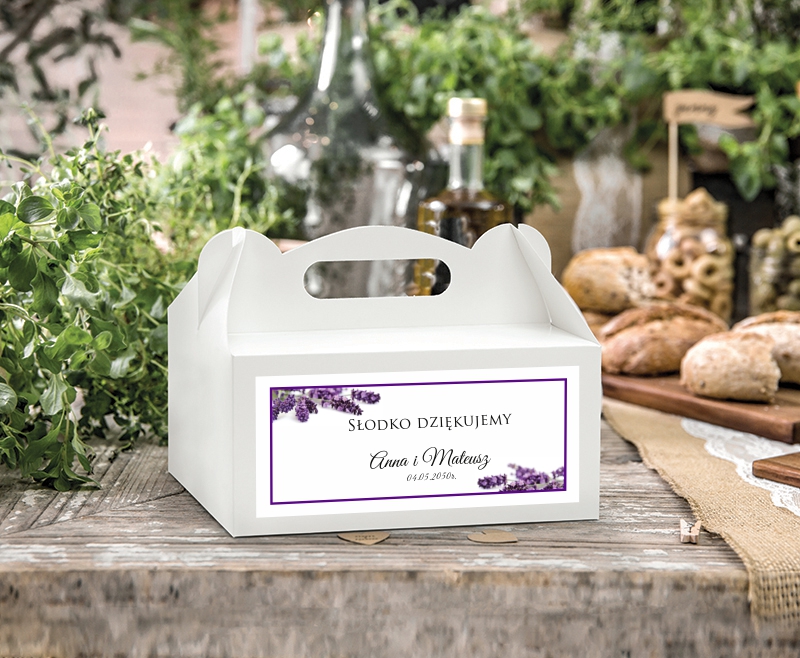 Personalizowane pudełka na ciasto Lavender Drukarnia Zaproszeń